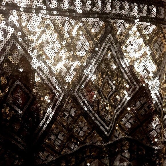 Forever 21 Gold Black Silver Sequin Cropped Short Sleeve Top Large - Picture 4 of 8